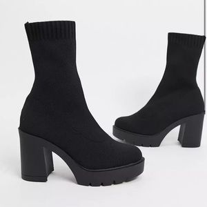 Size 7, black Evanna chunky knitted sock boots - Asos black  platform boot.